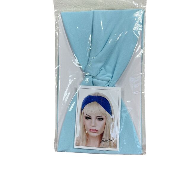 HeadBands Light Blue Wide Large Turban Boho Cloth Hairband Twisted Knot Yoga Hip - Picture 1 of 12